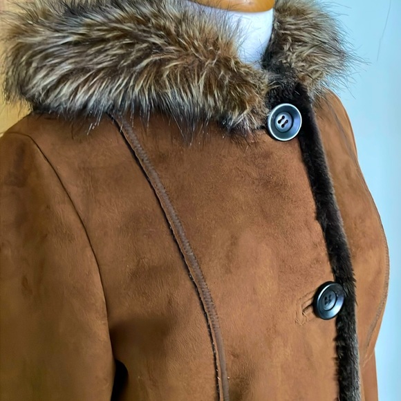 Vintage Tower by London Fog Brown Faux Suede Faux Fur Hooded Coat, Size S - Picture 6 of 16